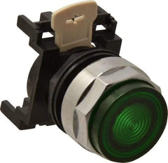 Eaton Cutler-Hammer - 25mm Mount Hole, Extended Straight, Pushbutton Switch Only - Round, Green Pushbutton, Illuminated, Momentary (MO) - All Tool & Supply