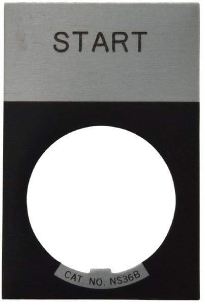 Eaton Cutler-Hammer - Rectangular, Aluminum Legend Plate - Start - Silver Background, Black Letters, 22-1/2mm Hole Diameter, 1.17 Inch Wide x 1.77 Inch High - All Tool & Supply