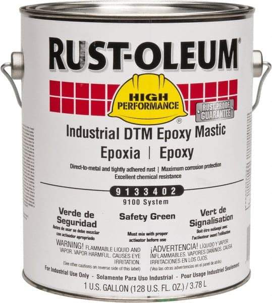 Rust-Oleum - 1 Gal Gloss Safety Green Epoxy Mastic - 100 to 225 Sq Ft/Gal Coverage, <340 g/L VOC Content, Direct to Metal - All Tool & Supply