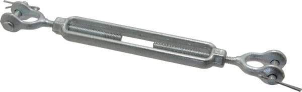 Made in USA - 500 Lb Load Limit, 1/4" Thread Diam, 4" Take Up, Steel Jaw & Jaw Turnbuckle - 8" Closed Length - All Tool & Supply