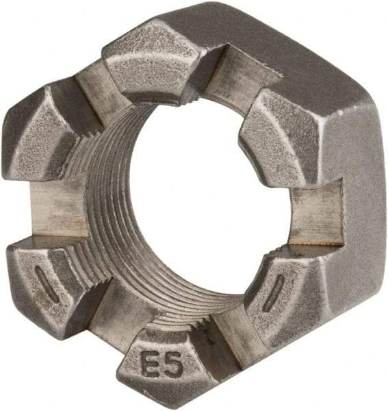 Value Collection - 1-1/4 - 12 UNF Grade 2 Steel Slotted Locknut - 1-7/8" Width Across Flats, 1-1/16" High, Uncoated - All Tool & Supply