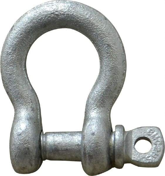 Made in USA - 5/16" Nominal Chain Size, 0.75 Ton Carbon Steel Screw Anchor Shackle - 5/16" Diam, 3/8" Pin Diam, 1-1/4" High x 17/32" Wide Inside Jaw, 27/32" Inside Width, 3/4" Max Body Thickness - All Tool & Supply