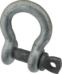 Made in USA - 7/16" Nominal Chain Size, 1.5 Ton Carbon Steel Screw Anchor Shackle - 7/16" Diam, 1/2" Pin Diam, 1-3/4" High x 23/32" Wide Inside Jaw, 1-5/32" Inside Width, 1-1/8" Max Body Thickness - All Tool & Supply