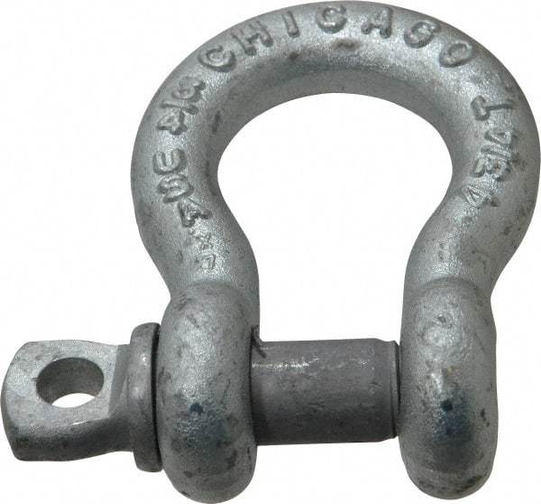 Made in USA - 3/4" Nominal Chain Size, 4.75 Ton Carbon Steel Screw Anchor Shackle - 3/4" Diam, 7/8" Pin Diam, 2-13/16" High x 1-1/4" Wide Inside Jaw, 1-13/16" Inside Width, 1-3/4" Max Body Thickness - All Tool & Supply