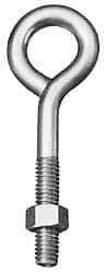 Made in USA - 1/4-20, Zinc-Plated Finish, Steel Wire Turned Open Eye Bolt - 7/8" Thread Length, 1/2" ID, 1" Shank Length - All Tool & Supply