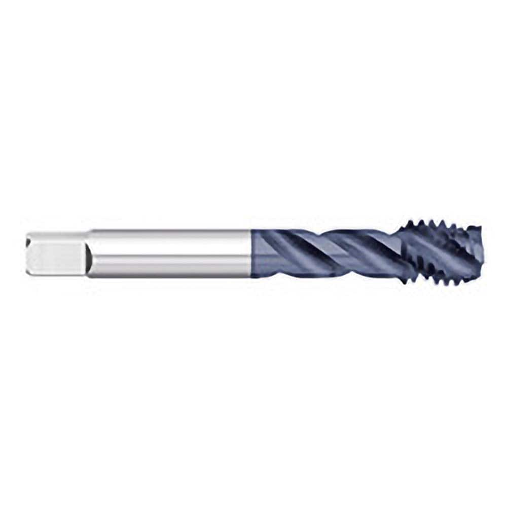 Spiral Flute Tap: M5 x 0.80, Metric Coarse, 3 Flute, Semi-Bottoming, 6H Class of Fit, Powdered Metal, AlTiN Finish 0.36″ Thread Length, 2.375″ OAL, Right Hand Flute, Right Hand Thread, D3, Series 718