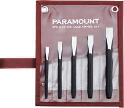 Paramount - 5 Piece Cold Chisel Set - 5-1/8, 5-3/8, 5-9/16, 6 & 6-3/4" OAL, Sizes Included 5/16 to 5/8" - All Tool & Supply