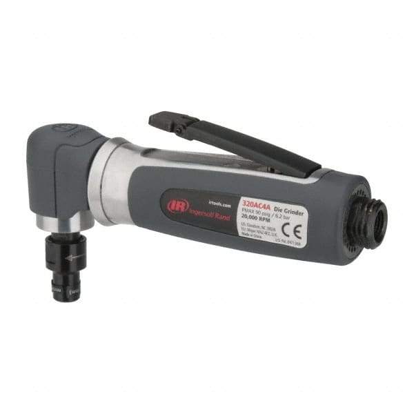 Ingersoll-Rand - 1/4" Collet, Angle Handle, Straight Air Die Grinder - 20,000 RPM, Rear Exhaust, 32 CFM, 0.3 hp, 620 kPa, 1/4 NPT - All Tool & Supply