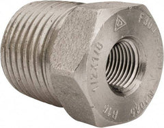 Merit Brass - 1/2 x 1/8" Grade 304/304L Stainless Steel Pipe Hex Bushing - MNPT x FNPT End Connections, 3,000 psi - All Tool & Supply