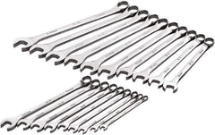 SK - 19 Piece, 6mm to 24mm, 12 Point Combination Wrench Set - Metric Measurement Standard, Full Polish Chrome Finish, Comes in Roll-Up Pouch - All Tool & Supply