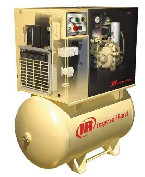 Ingersoll-Rand - 7.5 hp, 80 Gal Stationary Electric Horizontal Screw Air Compressor - Three Phase, 125 Max psi, 27 CFM, 230 Volt - All Tool & Supply