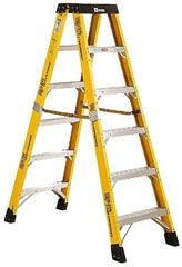 Made in USA - 5 Steps, 12 Ft. High, Type IAA Rating, Fiberglass Step Ladder - All Tool & Supply