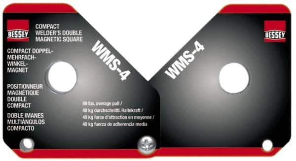 Bessey - 0 to 180° Holding Angle, 110 Lb Max Pull, Double Magnetic Welding & Fabrication Adjustable Square - 3-3/8" High x 6-1/8" Wide x 5/8" Deep - All Tool & Supply