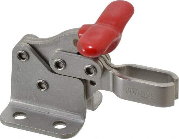 De-Sta-Co - 350 Lb Holding Capacity, Horizontal Handle, Manual Hold Down Toggle Clamp - 173° Handle Movement, 92° Bar Opening, U-Bar, Flanged Base, Electro-Plated Zinc, Stainless Steel - All Tool & Supply