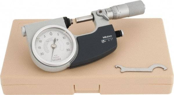 Mitutoyo - 0 to 1 Inch Range, 0.0001 Inch Graduation, Mechanical Indicating Micrometer - Accurate to 0.0001 Inch, Carbide-Tipped Measuring Face, Includes Fitted Plastic Case - All Tool & Supply