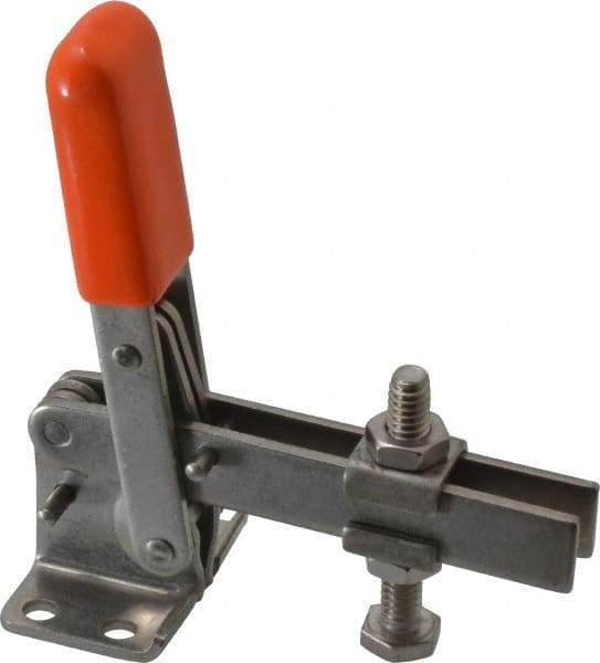 Lapeer - 100 Lb Holding Capacity, Vertical Handle, Manual Hold Down Toggle Clamp - 63° Handle Movement, 95° Bar Opening, U-Bar, Flanged Base, Stainless Steel - All Tool & Supply