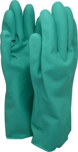 PRO-SAFE - Size 2XL (11), 13" Long, 15 mil Thick, Nitrile Chemical Resistant Gloves - Textured Finish, Cotton Lined, Safety Cuff, ANSI Abrasion Level 4, ANSI Cut Level 0, ANSI Puncture Level 1, Green, FDA Approved - All Tool & Supply