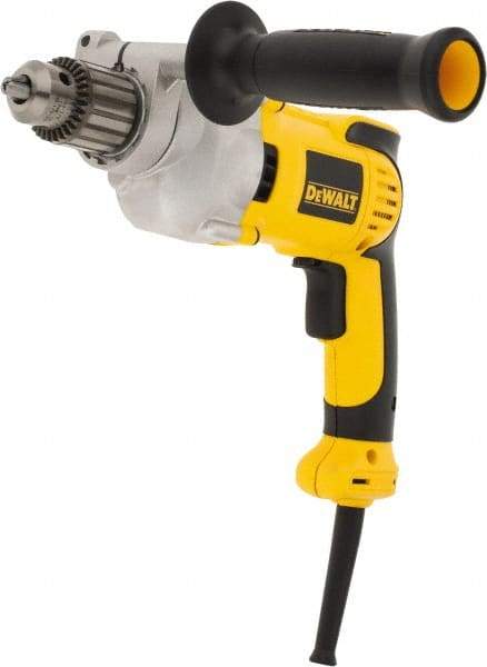 DeWALT - 1/2" Keyed Chuck, 0 to 1,250 RPM, Pistol Grip Handle Electric Drill - 10 Amps, Reversible, Includes 360° Locking Side Handle with Soft Grip & Chuck Key with Holder - All Tool & Supply