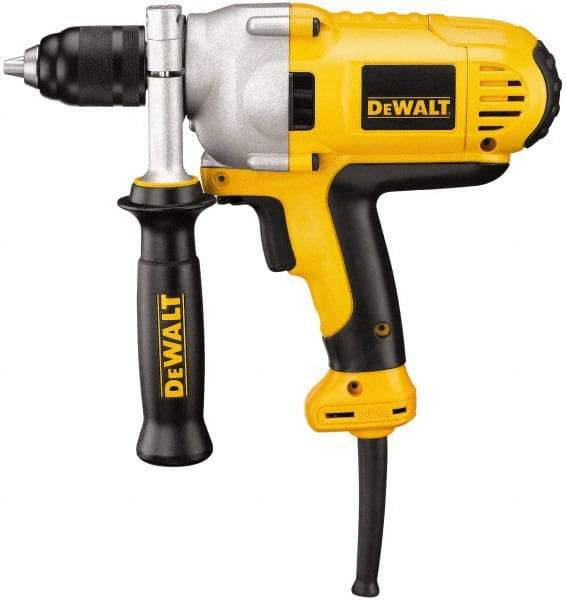 DeWALT - 1/2" Keyless Chuck, 0 to 1,250 RPM, Mid-Handle Grip Electric Drill - 10 Amps, Reversible, Includes 360° Locking Side Handle with Soft Grip - All Tool & Supply