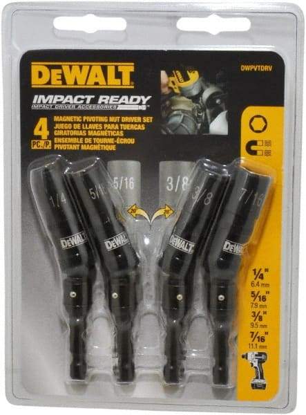 DeWALT - 4 Piece, Magnetic Nutsetter - 1/4 to 7/16" Hex, 1/4" Hex Drive - All Tool & Supply