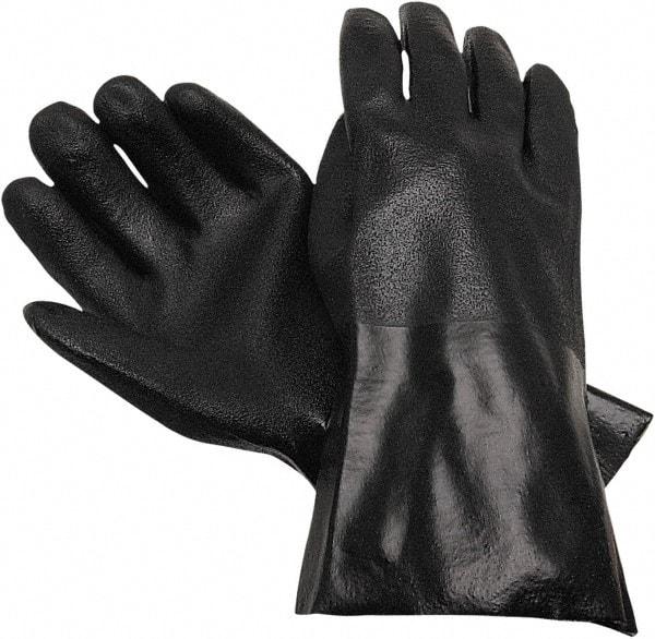 MCR Safety - Size L (9), 12" Long, 43 mil Thick, Supported, PVC Chemical Resistant Gloves - Textured Finish, Interlock Knit Lined, Black - All Tool & Supply