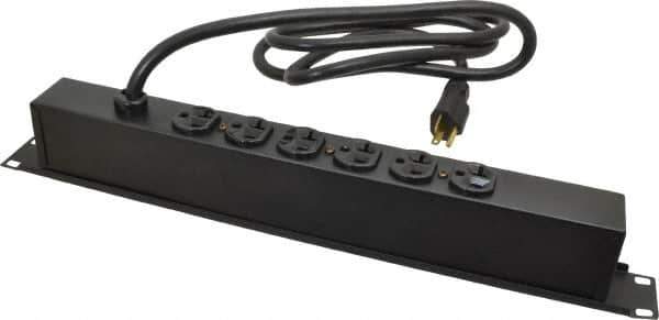 Wiremold - 6 Outlets, 120 Volts, 20 Amps, 6' Cord, Power Outlet Strip - Rack Mount, 6 Back NEMA Configuration, 19" Strip, cULus Recognized - All Tool & Supply