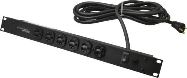 Wiremold - 6 Outlets, 120 Volts, 20 Amps, 15' Cord, Power Outlet Strip - Rack Mount, 6 Front NEMA Configuration, 19" Strip, cULus Recognized - All Tool & Supply