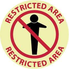 NMC - Restricted Area, Anti-Skid Pressure-Sensitive Vinyl Floor Sign - Round, Black & Red on White, Adhesive Backed, For Security & Admittance - All Tool & Supply