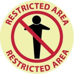 NMC - Restricted Area - Restricted Area, Anti-Skid Polyester Floor Sign - Round, Red & Black on Yellow (Glow), Adhesive Backed, For Security & Admittance - All Tool & Supply