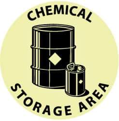 NMC - Chemical Storage Area, Anti-Skid Pressure-Sensitive Vinyl Floor Sign - Round, Black on Yellow, Adhesive Backed, For Hazardous Materials - All Tool & Supply