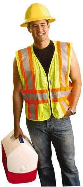 OccuNomix - Size XL/2XL High Visibility Yellow Mesh Expandable Vest - 50 to 56" Chest, ANSI 107-2015, Zipper Closure, 3 Pockets, Polyester - All Tool & Supply