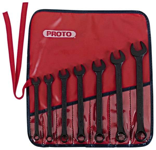 Proto - 7 Piece, 3/8" to 3/4", 12 Point Combination Wrench Set - Inch Measurement Standard, Black Oxide Finish, Comes in Nylon Roll - All Tool & Supply