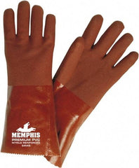 MCR Safety - Size L (9), 14" Long, 28 mil Thick, Supported, PVC Chemical Resistant Gloves - Rough Finish, Fleece/Jersey Lined, Red - All Tool & Supply