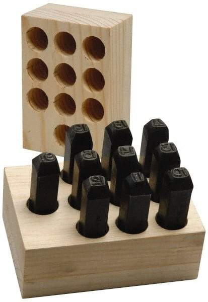 Made in USA - 10 Piece, 3/16" Character Steel Stamp Set - Double Digit Figures, Double Digits - All Tool & Supply