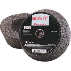 Sait - 6" Diam x 2" Thick, R Hardness, 16 Grit Surface Grinding Wheel - Zirconia Alumina, Type 11, Very Coarse Grade, 6,050 Max RPM, Resinoid Bond - All Tool & Supply