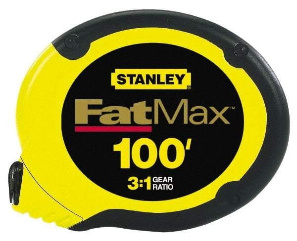 Stanley - 100' x 3/8" Yellow Blade Tape Measure - 1/8" Graduation, Inch Graduation Style, Yellow/Black Case - All Tool & Supply