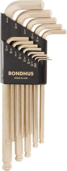 Bondhus - 13 Piece L-Key Ball End Hex Key Set - Hex Range 0.05 to 3/8", Steel - All Tool & Supply