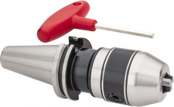 Accupro - CAT40, 1/32 to 1/2" Capacity, Integral Shank Drill Chuck - Keyed, Taper Shank, 54mm Sleeve Diam, 107mm Open Length - Exact Industrial Supply