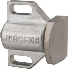 Jergens - 1-1/2" Body Width x 1" Body Len, 3/16" Stroke Len, 1-1/8" Btw Mt Hole Ctrs, Tangless Square Spring Locating Stop - 32 Lb Init End Force, 14 Lb Mid End Force, 32 Lb Final End Force, 1-1/8" Stop Head Width x 1-1/8" Stop Head Height - All Tool & Supply