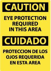 NMC - "Caution - Eye Protection Required in This Area", 14" Long x 10" Wide, Pressure-Sensitive Vinyl Safety Sign - Rectangle, 0.004" Thick, Use for Accident Prevention - All Tool & Supply