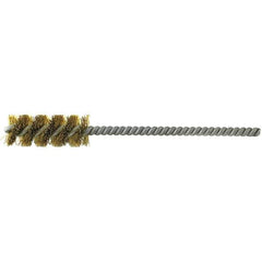 Brush Research Mfg. - 11/16" Diam Helical Brass Tube Brush - Single Spiral, 0.008" Filament Diam, 1-1/2" Brush Length, 5" OAL, 0.22" Diam Galvanized Steel Shank - All Tool & Supply