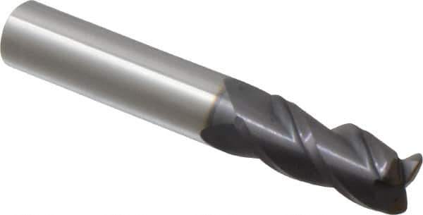 Accupro - 3/8", 3 Flute, Single End, Solid Carbide, 0.045" Corner Radius End Mill - 2-1/2" OAL, 40° Helix, Right Hand Flute, 7/8" LOC, Right Hand Cut - All Tool & Supply