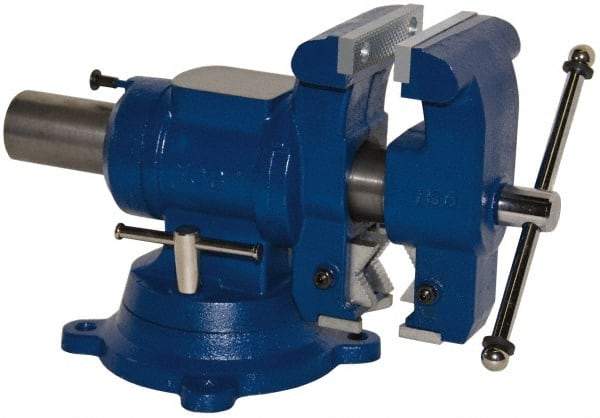 Yost Vises - 5-1/8" Jaw Width x 4, 4-1/2" (V-Jaw) Jaw Opening Capacity, 3-1/2" Throat Depth, Bench & Pipe Combination Vise - 23/32 to 3" Pipe Capacity, Swivel Base, Bolt Down Attachment, Cast Iron - All Tool & Supply