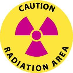 NMC - Caution - Radiation Area, Anti-Skid Pressure-Sensitive Vinyl Floor Sign - Round, Black & Magenta on Yellow, Adhesive Backed, For Accident Prevention - All Tool & Supply