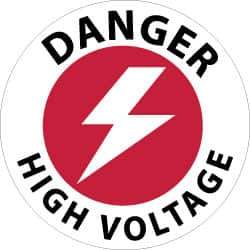 NMC - Danger - High Voltage, Anti-Skid Pressure-Sensitive Vinyl Floor Sign - Round, Black & Red on White, Adhesive Backed, For Accident Prevention - All Tool & Supply