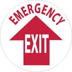 NMC - Emergency Exit, Anti-Skid Pressure-Sensitive Vinyl Floor Sign - Round, Red on White, Adhesive Backed, For Exit, Entrance & Directional - All Tool & Supply