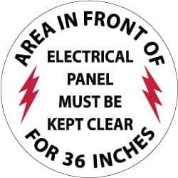 NMC - Area in Front of Electrical Panel Must Be Kept Clear for 36 Inches, Anti-Skid Pressure-Sensitive Vinyl Floor Sign - Round, Black & Red on White, Adhesive Backed, For Accident Prevention - All Tool & Supply