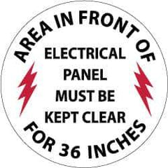 NMC - Area in Front of Electrical Panel Must Be Kept Clear for 36 Inches, Anti-Skid Pressure-Sensitive Vinyl Floor Sign - Round, Black & Red on White, Adhesive Backed, For Accident Prevention - All Tool & Supply