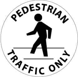 NMC - Pedestrian Traffic Only, Anti-Skid Pressure-Sensitive Vinyl Floor Sign - Round, Black on White, Adhesive Backed, For Accident Prevention - All Tool & Supply