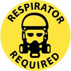 NMC - Respirator Required, Anti-Skid Pressure-Sensitive Vinyl Floor Sign - Round, Black on Yellow, Adhesive Backed, For Accident Prevention - All Tool & Supply